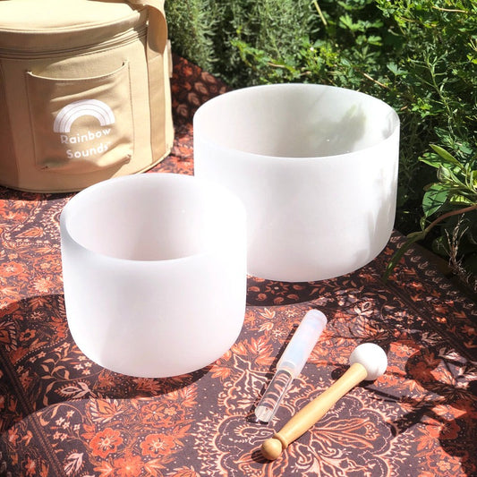 Earth & Soul Stars︱Set of 2 Crystal Singing Bowls in Beige Bag