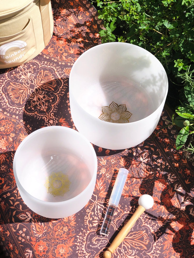 Earth & Soul Stars︱Set of 2 Crystal Singing Bowls in Beige Bag